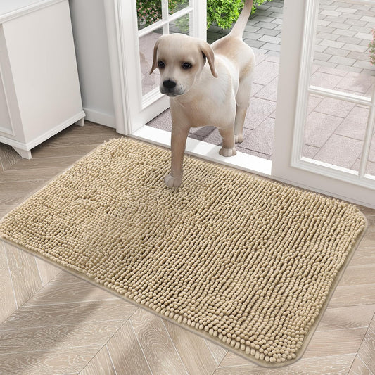 OLANLY Dog Door Mat for Muddy Paws, Absorbs Moisture and Dirt, Absorbent Non-Slip Washable Mat, Quick Dry Microfiber, Mud Mat for Dogs, Entry Indoor Door Mat for inside Floor(24X16 Inches, Beige)