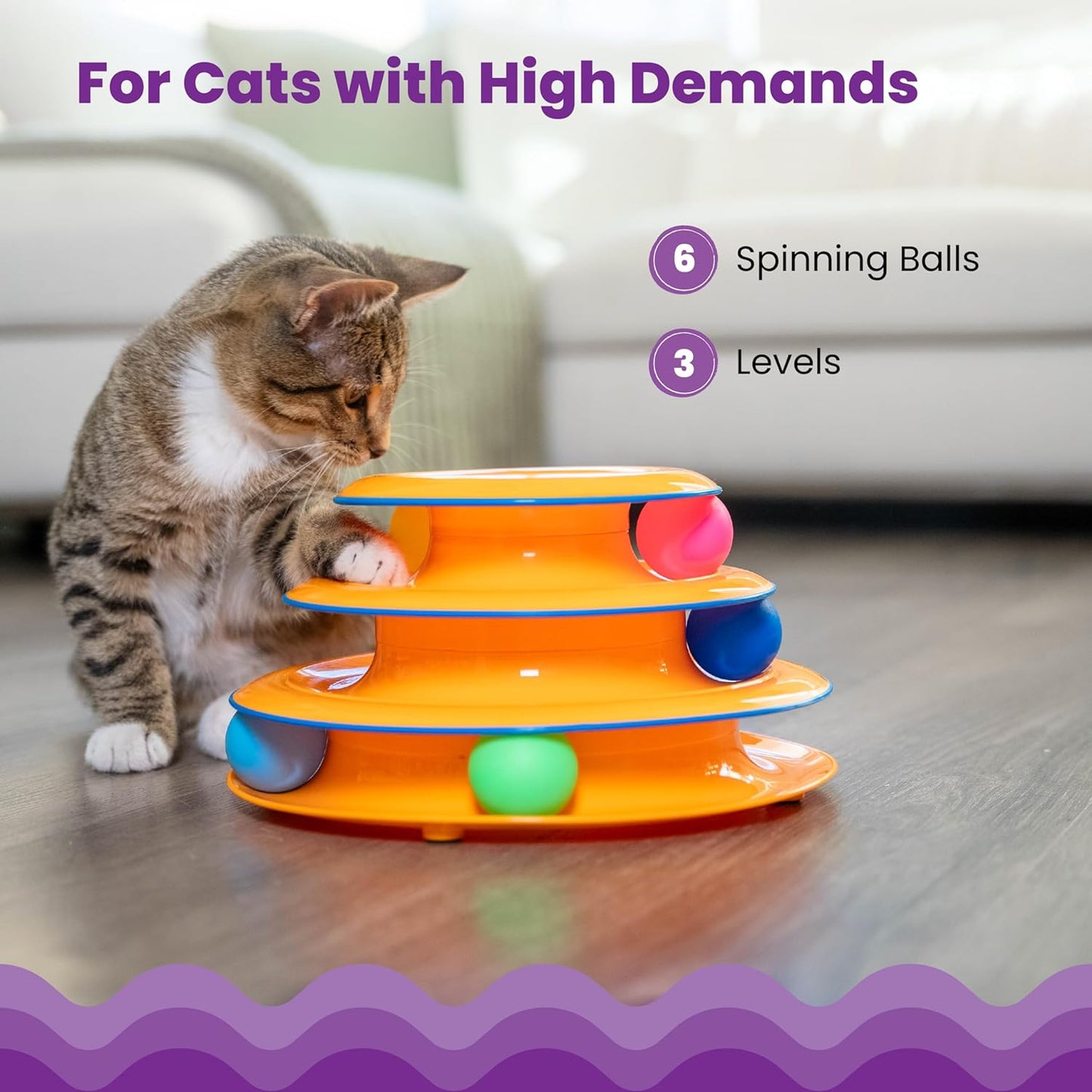 Catstages Tower of Tracks Interactive 3-Tier Cat Track Toy with Spinning Balls, Orange