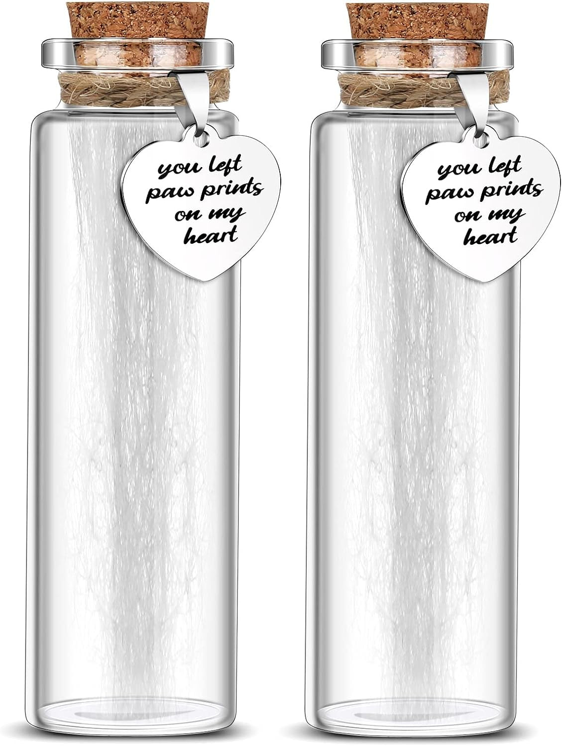 Nuenen 2 Pcs Pet Hair Glass Memorial Bottle Dog Keepsake Memorial Pet Loss Memory Sympathy Gift with Heart Shape Ornaments White Organza Bags Cat Keepsake Glass Vial for Ashes Fur Urn