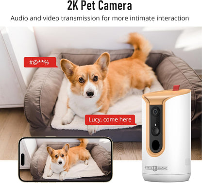 PARIS RHÔNE 2K Pet Camera, 360°View Dog Camera with Treat Dispensing, 5G Wifi Pets Monitoring with Smart Phone APP, Barking Detection and Motion Alerts, Two-Way Audio, Infrared Night Vision