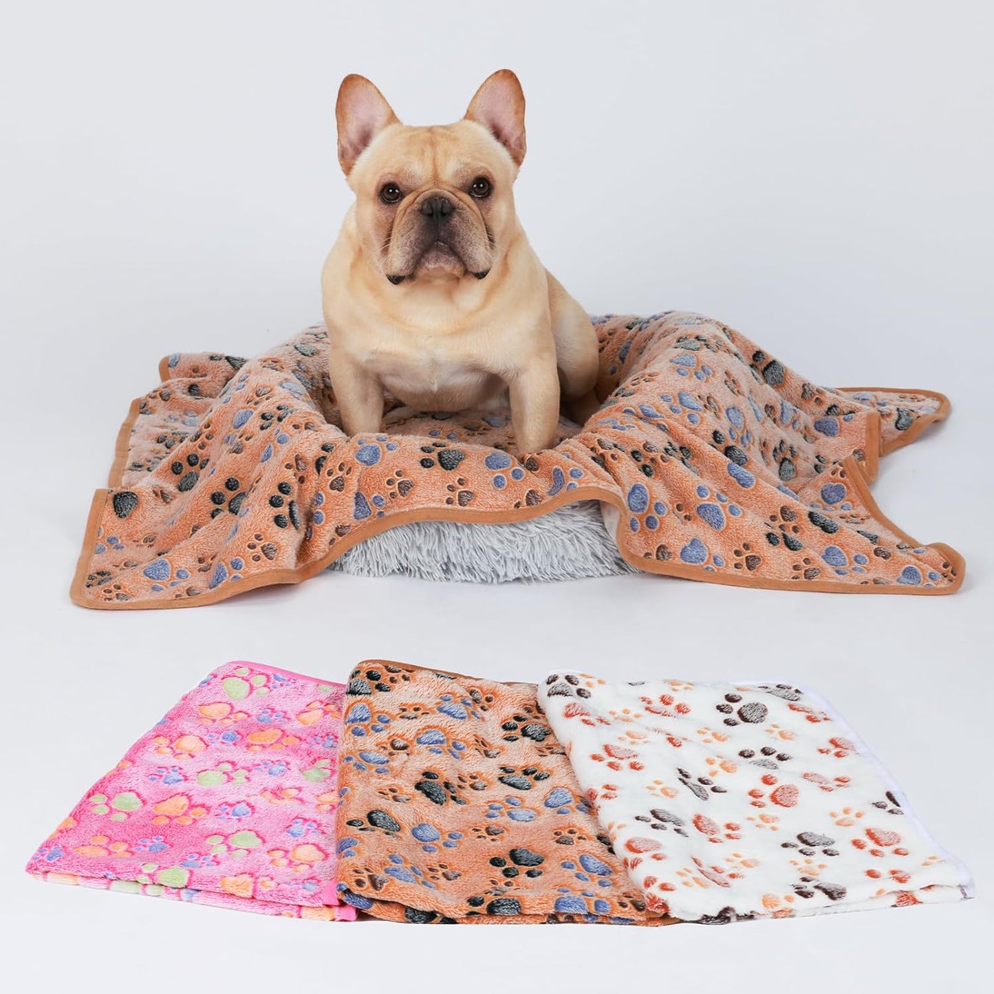 1 Pack 3 Blankets Super Soft Fluffy Premium Fleece Pet Blanket Flannel Throw for Dog Puppy Cat Paw Brown Medium(30X20 Inch)