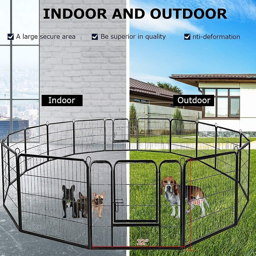 Bestpet Dog Playpen Pet Dog Fence 8/16 Panels 24”/ 32” /40” Height Metal Dog Pen Outdoor Exercise Pen with Doors for Large/Medium/Small Dogs,Pet Puppy Playpen for Rv,Camping,Yard