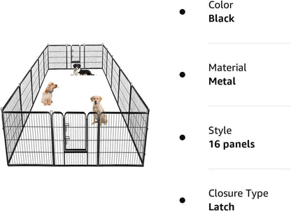 Bestpet Dog Playpen Pet Dog Fence 8/16 Panels 24”/ 32” /40” Height Metal Dog Pen Outdoor Exercise Pen with Doors for Large/Medium/Small Dogs,Pet Puppy Playpen for Rv,Camping,Yard