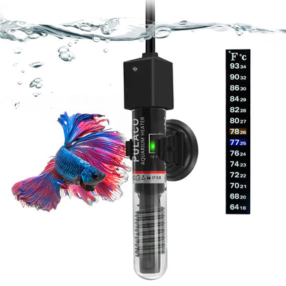 PULACO 25W Small Aquarium Submersible Betta Heater with Free Thermometer Strip, Under 6 Gallon Fish Tanks (Preset Temperature 78℉)