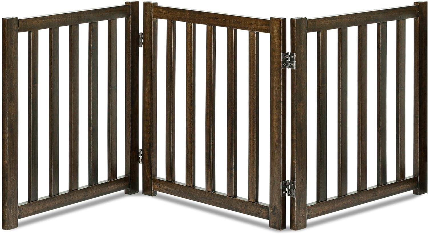 LZRS Solid Hardwood Freestanding Pet Gate,Wooden Dog Gates for Doorways,Nature Wood Dog Gates for the House,Dog Gate for Stairs,Freestanding Indoor Gate Safety Fence,Walnut,24" Height-3 Panels