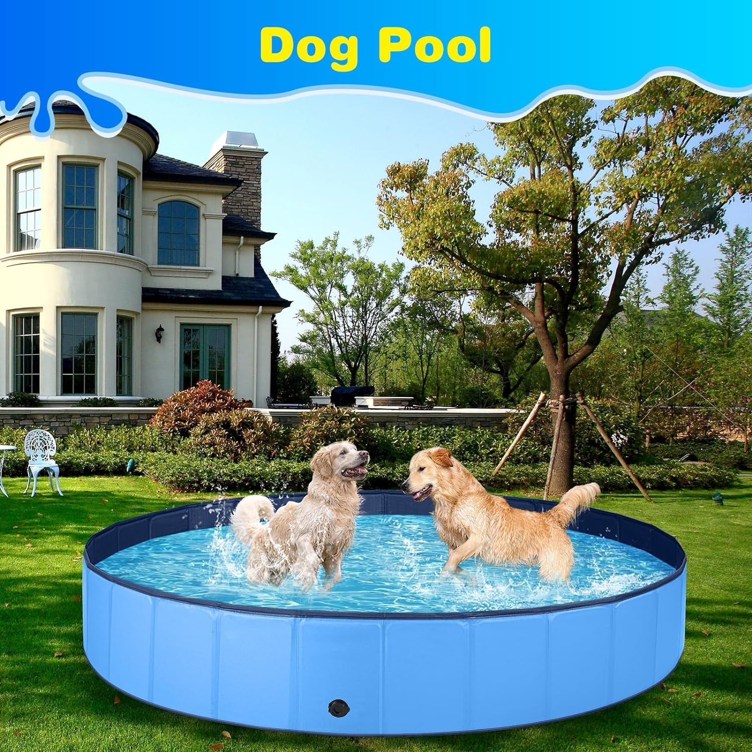 Jecoo Dog Pool for Large Dogs Kiddie Pool Hard Plastic Foldable Dog Bathing Tub Portable outside Kids Swimming Pool for Pets and Dogs