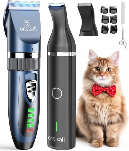 Oneisall Cat Clippers for Matted Hair,3 in 1 Cat Grooming Kit,Quiet Cordless Cat Shaver for Matted Long Hair,2 Speed Cat Hair Trimmer,Pet Clippers for Cats and Small Dogs