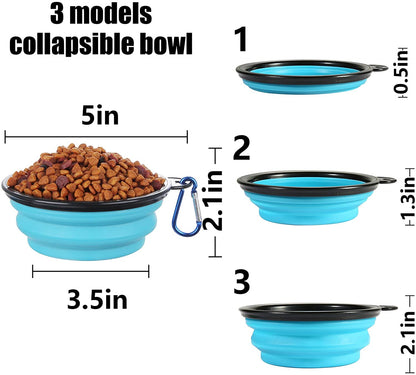 SLSON Collapsible Bowl with Cover Lids,2 Pack Dog Travel Bowls Portable Foldable Cat Water Dish Bowl for Pets Walking Parking Camping (Light Blue and Green, Small)