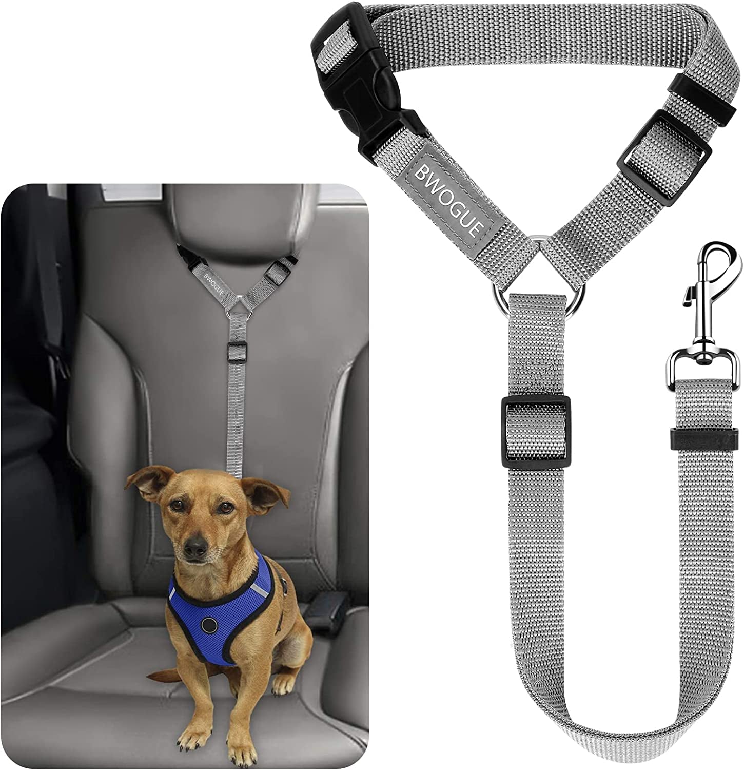 BWOGUE Pet Dog Cat Seat Belts, Car Headrest Restraint Adjustable Safety Leads Vehicle Seatbelt Harness (1 Pack)