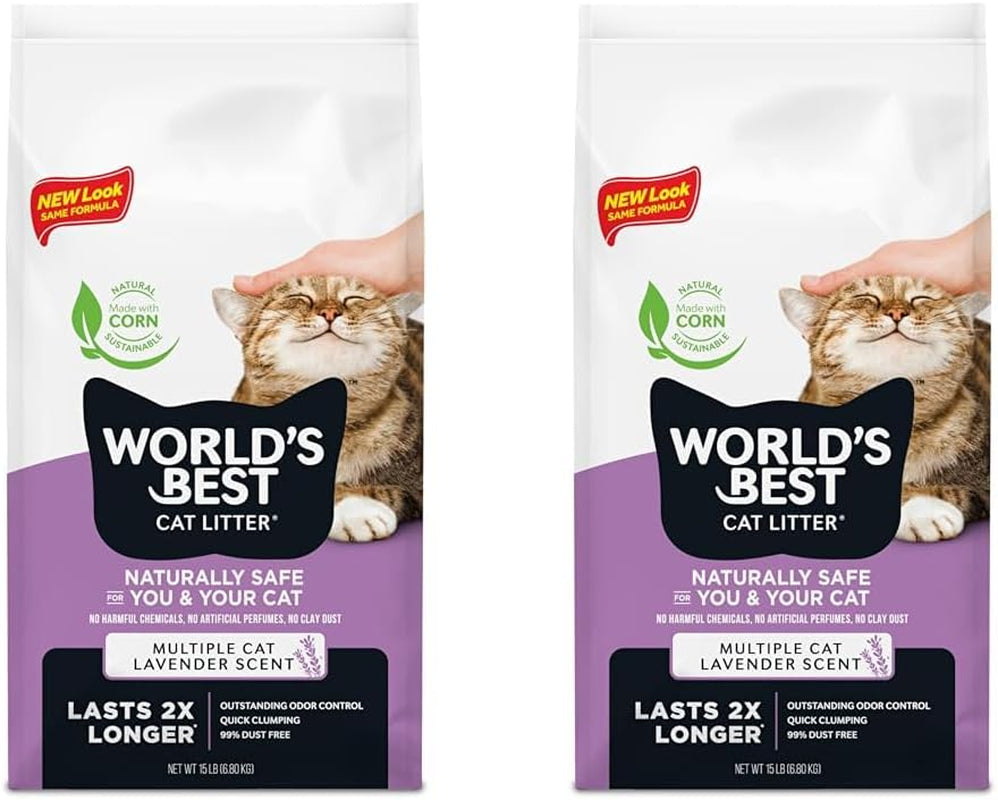 WORLD'S BEST CAT LITTER Multiple Cat Lavender Scented 15-Pounds - Natural Ingredients, Quick Clumping, Flushable, 99% Dust Free & Made in USA - Calming Fragrance & Long-Lasting Odor Control