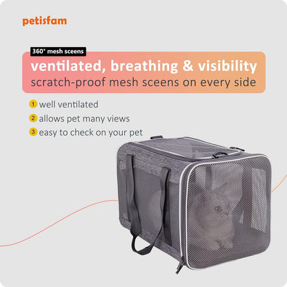 Petisfam Easy Load Soft Pet Carrier Bag for Large and Medium Cats with Top Entry and Shoulder Strap. Sturdy, Well-Ventilated, Collapsible for Easy Storage, Easy Vet Visits