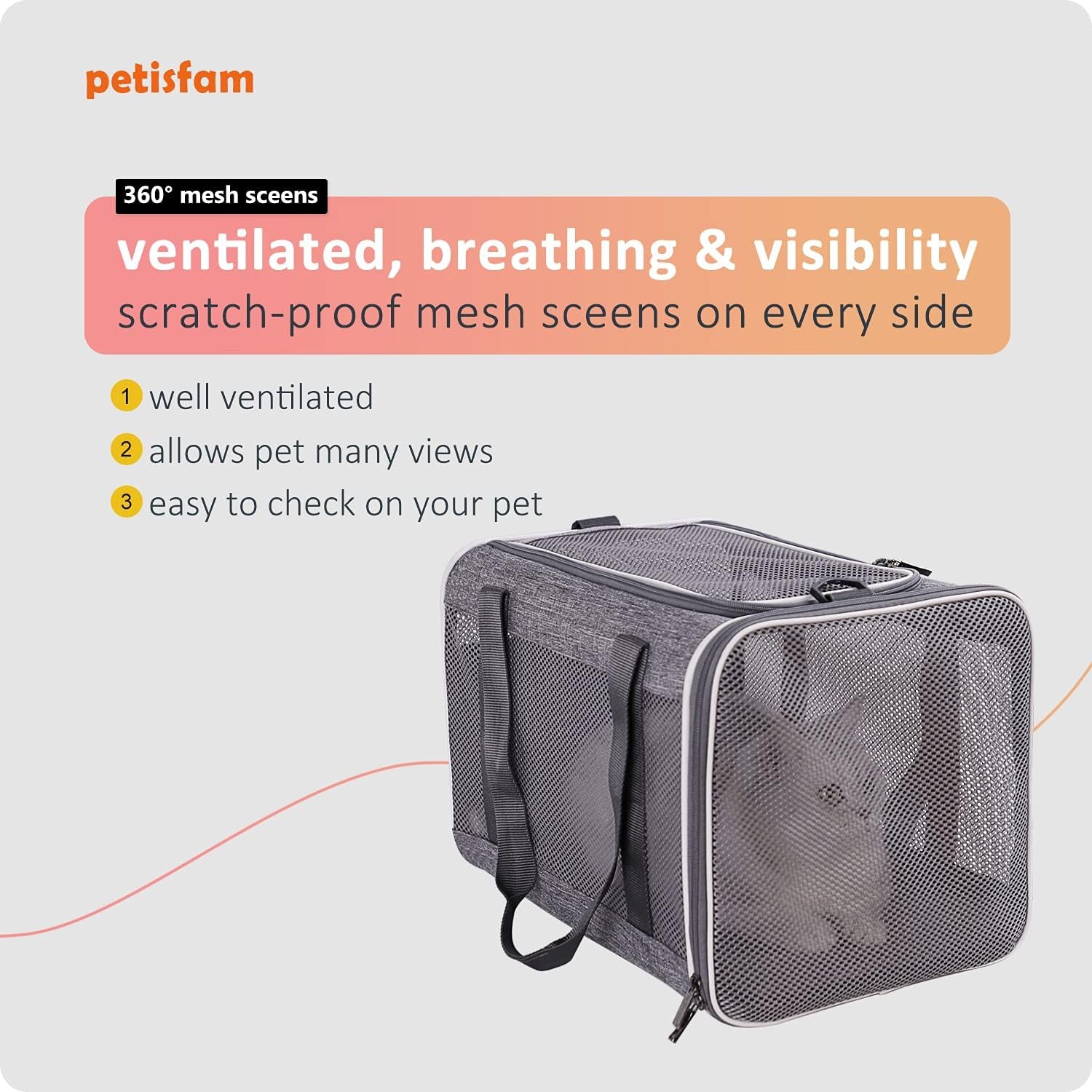 Petisfam Easy Load Pet Carrier for Large, Medium Cats, 2 Cats and Small Dogs with Comfy Bed. Easy to Get Cat In, Escape Proof, Easy Storage, Washable, Safe and Comfortable for Vet Visit and Car Ride