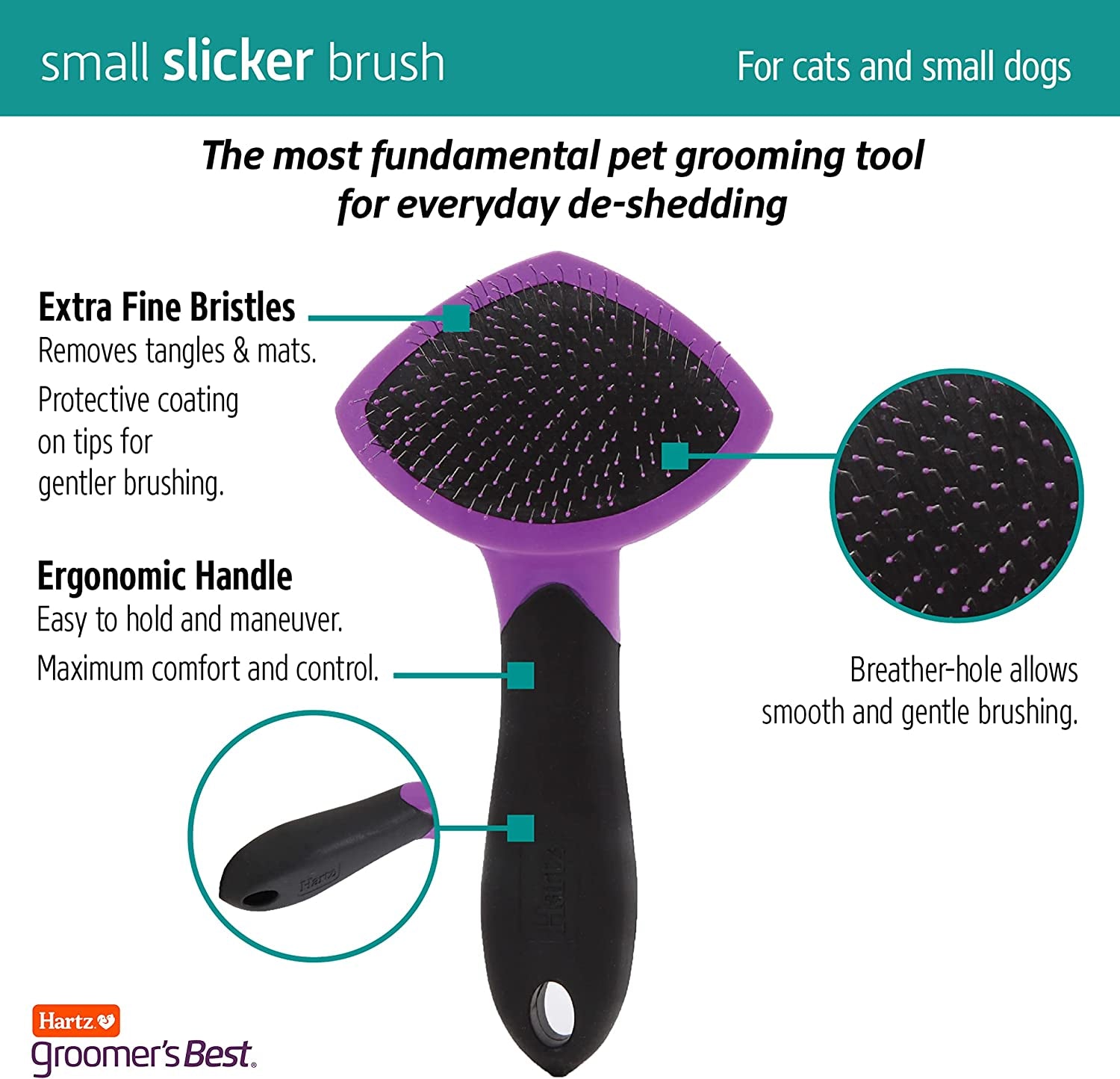 HARTZ, Groomer'S Best Small Slicker Brush for Cats and Small Dogs, Black/Violet, 1 Count