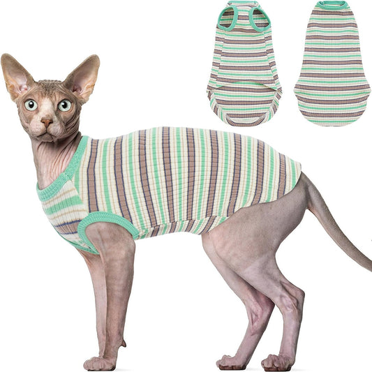 Nanaki Hairless Sphynx Cat Clothes Sphynx Sweaters for Cats Sleeveless, Cat Sweater Cat Shirts for Cats Only, Stripe Cat Shirt T-Shirts Breathable Cat Apparel Vest Pajamas Jumpsuit for Cats Small Dogs