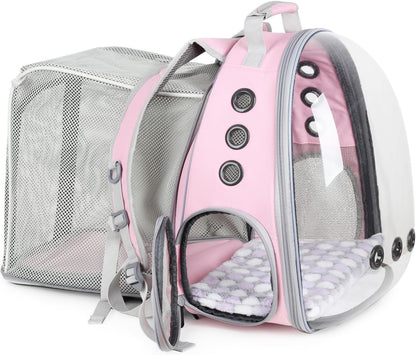 LOLLIMEOW Pet Carrier Backpack, Bubble Backpack Carrier, Cats and Puppies,Airline-Approved, Designed for Travel, Hiking, Walking & Outdoor Use (Square Expandable-Pink)