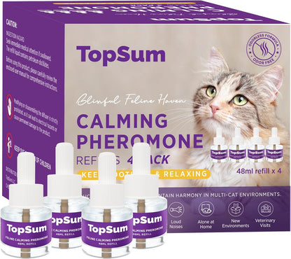 Cat Calming Diffuser Refills: 4 Pack Cat Pheromones Calming Diffuser Refill - Premium Cat Calming Diffuser Refill - Cat Pheromones for 4-Month Use, Cat Anxiety Relief, 4 Pack (Light Purple)