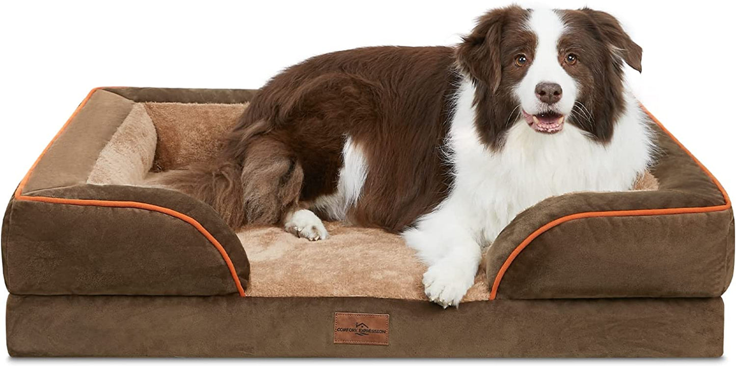 Large Dog Beds Orthopedic Foam, Waterproof Dog Beds for Large Dogs Sofa Comfy Pet Bed with Washable Removable Cover & Non-Slip Bottom(Large,Brown)