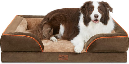 Large Dog Beds Orthopedic Foam, Waterproof Dog Beds for Large Dogs Sofa Comfy Pet Bed with Washable Removable Cover & Non-Slip Bottom(Large,Brown)