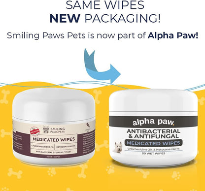 Smiling Paws Pets - Antibacterial & Antifungal Wipes for Dogs & Cats (With Chlorhexidine & Ketoconazole)