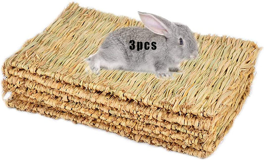 Grass Mat Woven Bed Mat for Small Animal Bunny Bedding Nest Chew Toy Bed Play Toy for Guinea Pig Parrot Rabbit Hamster Rat(Pack of 3)