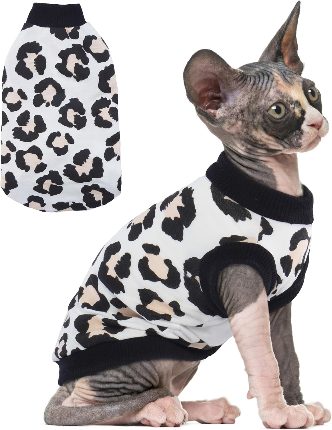 PUMYPOREITY Sphynx Cat Clothes, Stretchy Cat Sweater, Soft Hairless Cats Shirt, Pullover Cat Pajamas, Cat Turtleneck for Sphynx Cornish Rex, Devon Rex, Black, XS