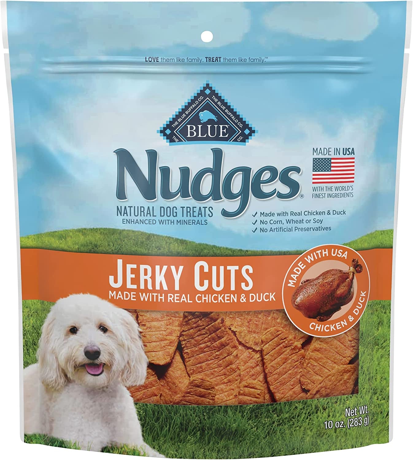 Blue Buffalo Nudges Jerky Cuts Natural Dog Treats, Duck, 10Oz Bag