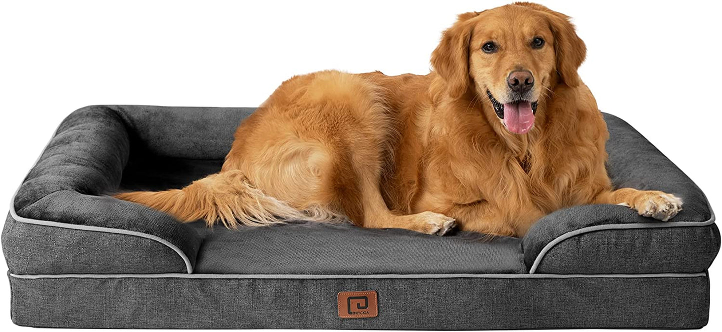 EHEYCIGA Orthopedic Dog Beds for Extra Large Dogs, Waterproof Memory Foam XL Dog Bed with Sides, Non-Slip Bottom and Egg-Crate Foam Big Dog Couch Bed with Washable Removable Cover, Dark Grey