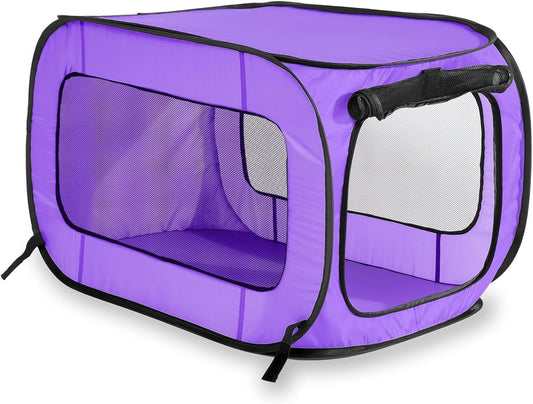 Beatrice Home Fashions Portable, Collapsible, Pop up Kennel Travel Cat and Dog Crate, 40" L X 27" W X 27" H, Purple