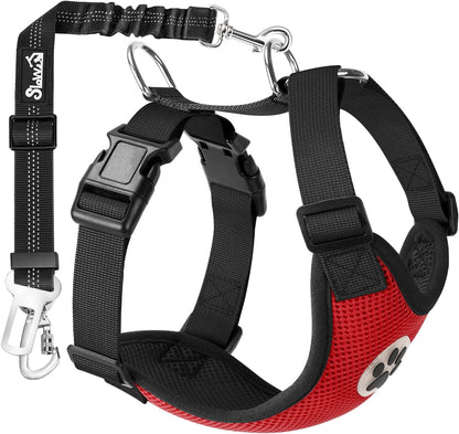 Slowton Dog Seat Belt Harness for Car, Dog Car Harness Adjustable Mesh Breathable & Dog Seatbelt Safety Tether with Elastic Bungee for Small Medium Large Pets(Red, Double Clip, XXXS)