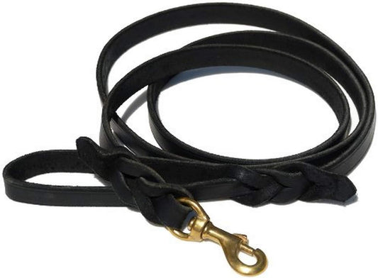 Ray Allen Mfg Signature K9 Braided Leather Leash, 6-Feet X 3/4-Inch, Black