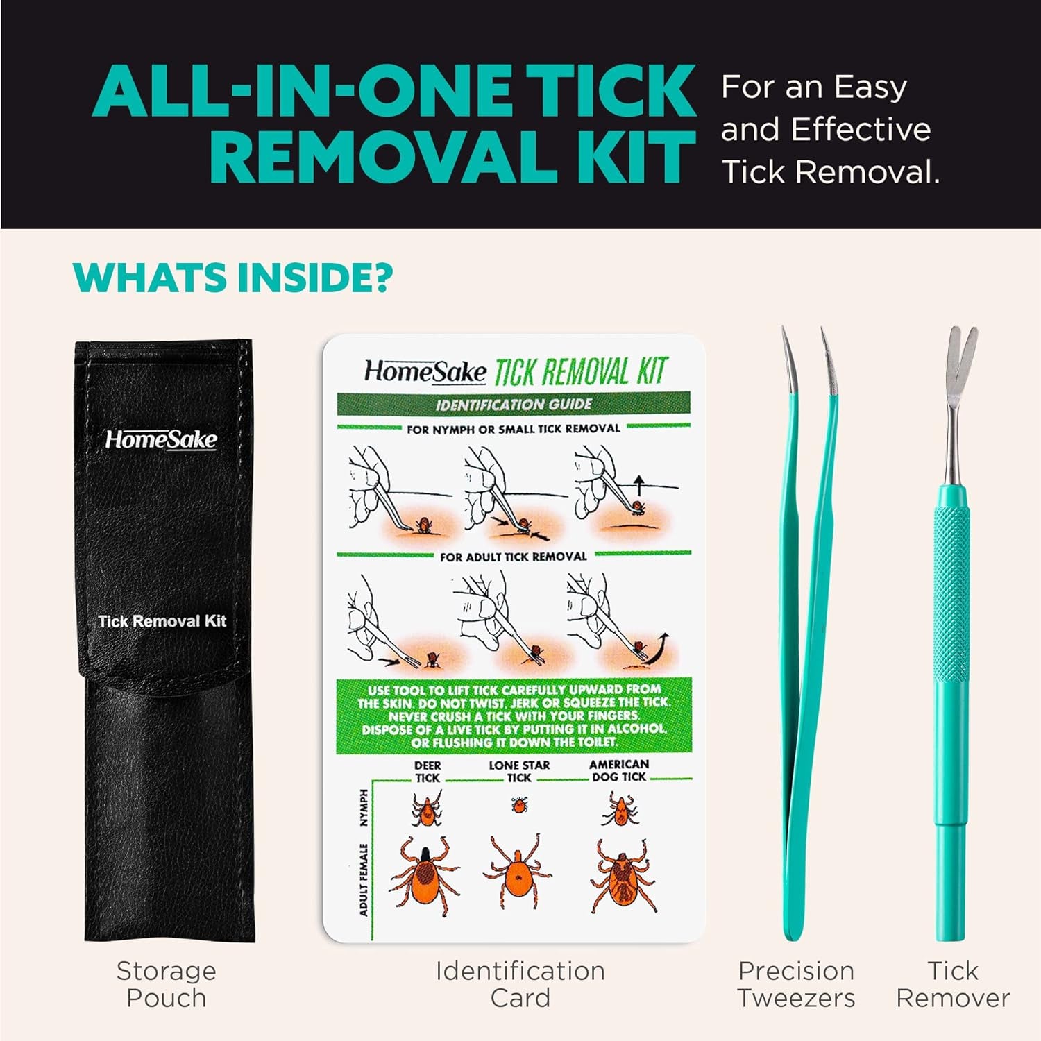 Tick Remover Tool and Tweezer Set for Humans- Pets Stainless Steel Cat and Dog Tick Removal Kit W/Storage Pouch Safe Tic Control Puller for Complete Removal of Big and Small Ticks (2 Pack)