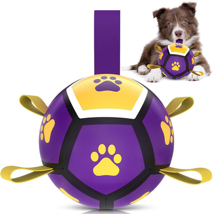 Dog Toys Soccer Ball - Durable Dog Balls for Small Dogs, Puppy Birthday Gifts, Dog Tug Toy with Strap for Tug of War (5 Inch)