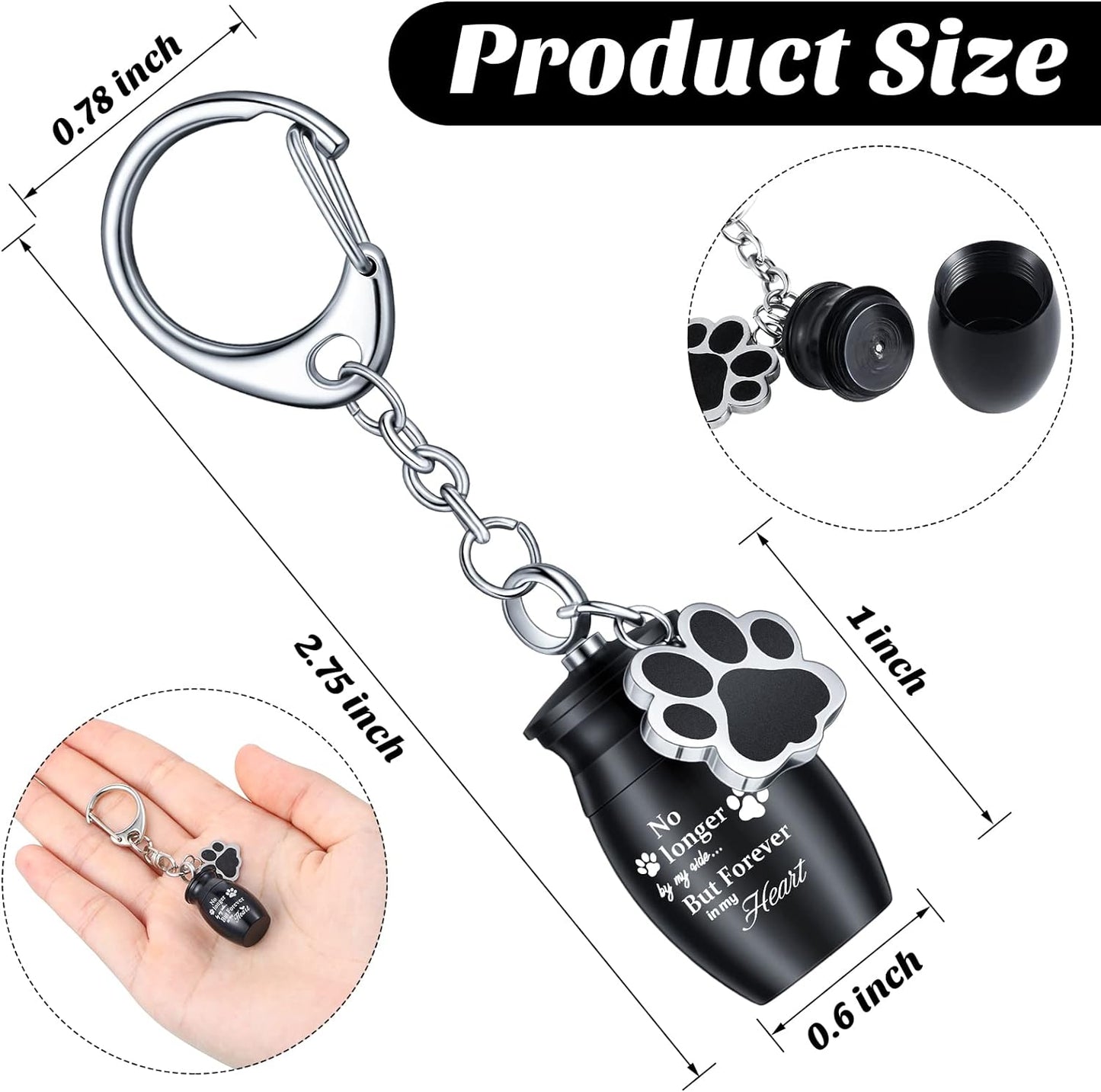 Batiyeer 4 Pack Pet Urns Keychain Pet Urns for Dogs Ashes Keepsake Stainless Steel Small Pet Urns for Dogs Cat Ashes with 4 Black Velvet Storage Bags, Pet Cremation Jewelry Paw Charm (Basic)