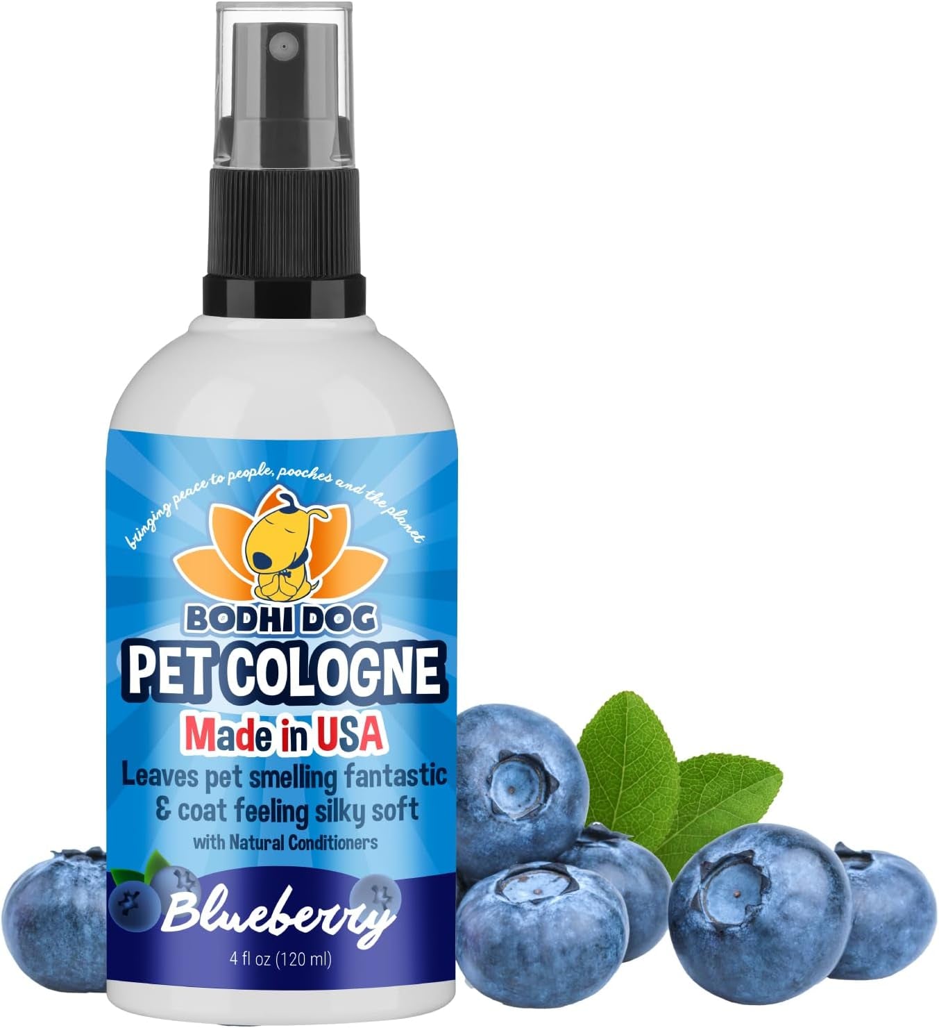 Bodhi Dog Natural Dog Cologne | Premium Scented Deodorizing Body Spray for Dogs & Cats | Neutralizes Strong Odors | Dog Perfume with Natural Dog Conditioner | Made in USA (Blueberry, 4 Fl Oz)