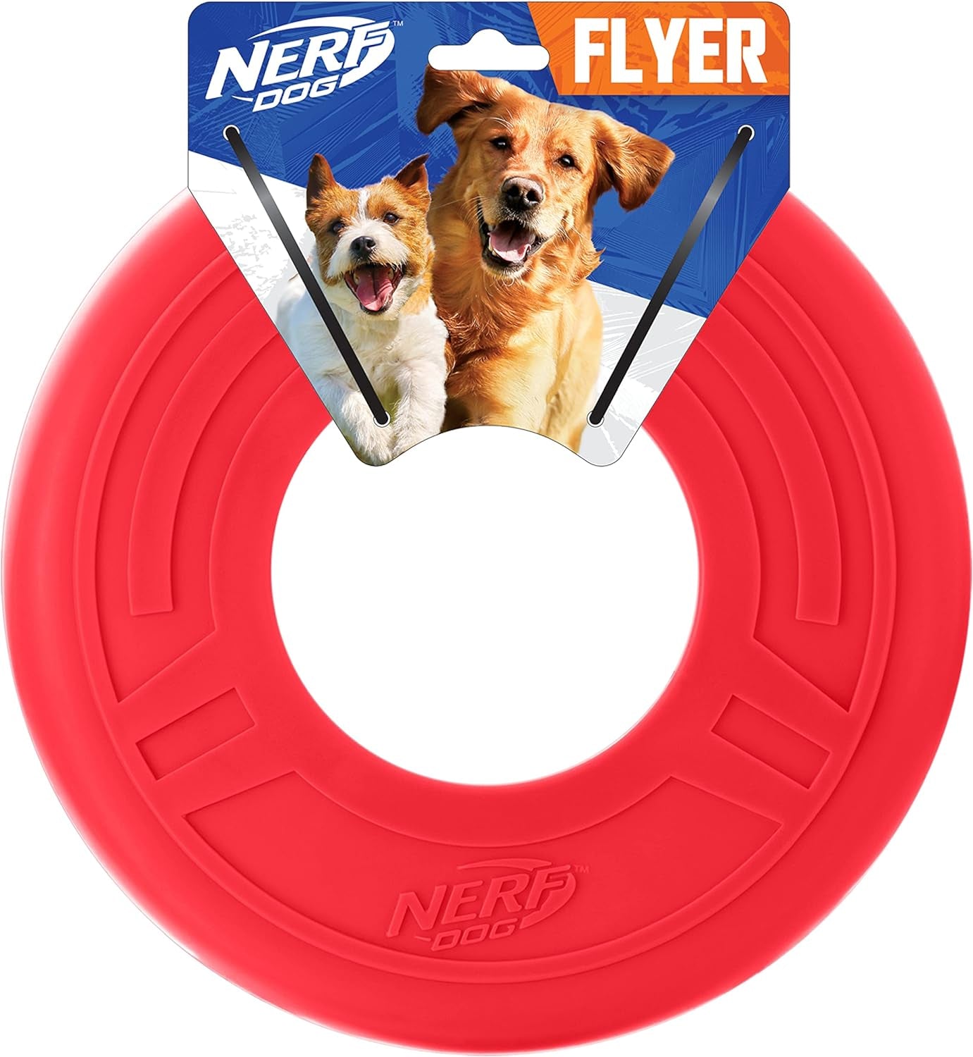 Nerf Dog Atomic Flyer Dog Toy, Flying Disc, Lightweight, Durable and Water Resistant, Great for Beach and Pool, 10 Inch Diameter, for Medium/Large Breeds, Single Unit, Red, One-Size-For-Most