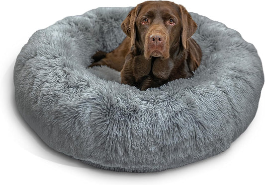 Best Friends by Sheri the Original Calming Donut Cat and Dog Bed in Shag Fur Gray, Large 36"