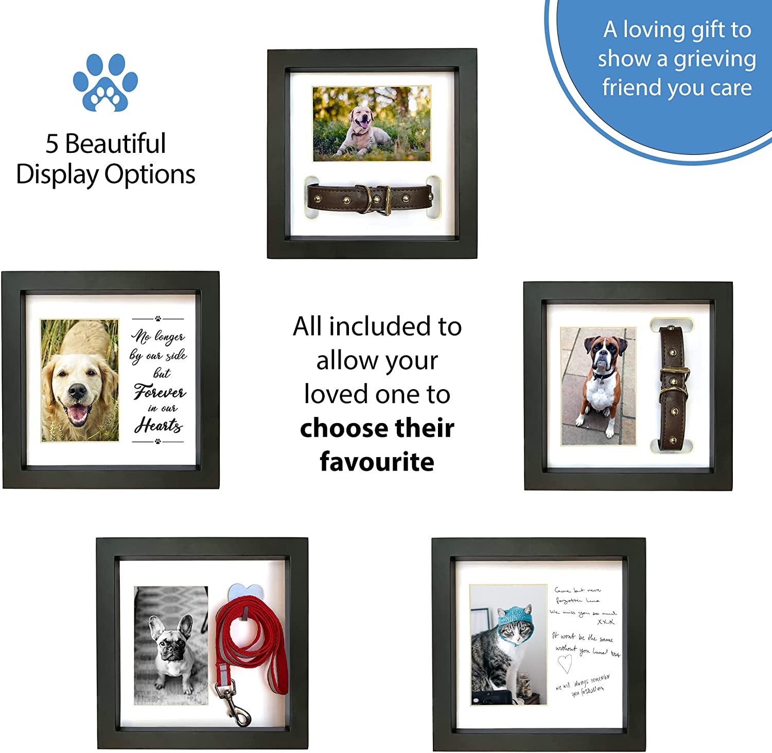 Dog Memorial Picture Frame with 5 Display Options- Dog Collar Memorial Frame Gift - Cat or Dog Pet Loss Gift for a Grieving Friend - Pet Remembrance Gift and Sympathy Photo Keepsake