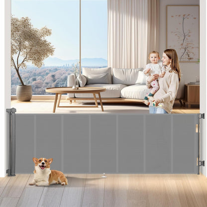 Upgrade 120 Inch Retractable Baby Gates Extra Wide with Reinforced Strip Design to Prevent Crawling Through, 10 Foot Retractable Dog Gate, 42" Tall, Retractable Gate for Indoor/Outdoor(Gray)