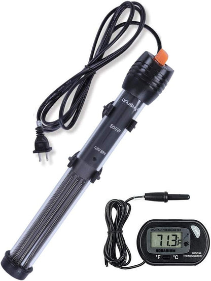 Orlushy Submersible Aquarium Heater,500W Fish Tahk Heater with Adjust Knob Thermostat 2 Suction Cups and Free Thermometer Suitable for Marine Saltwater and Freshwater (500W)