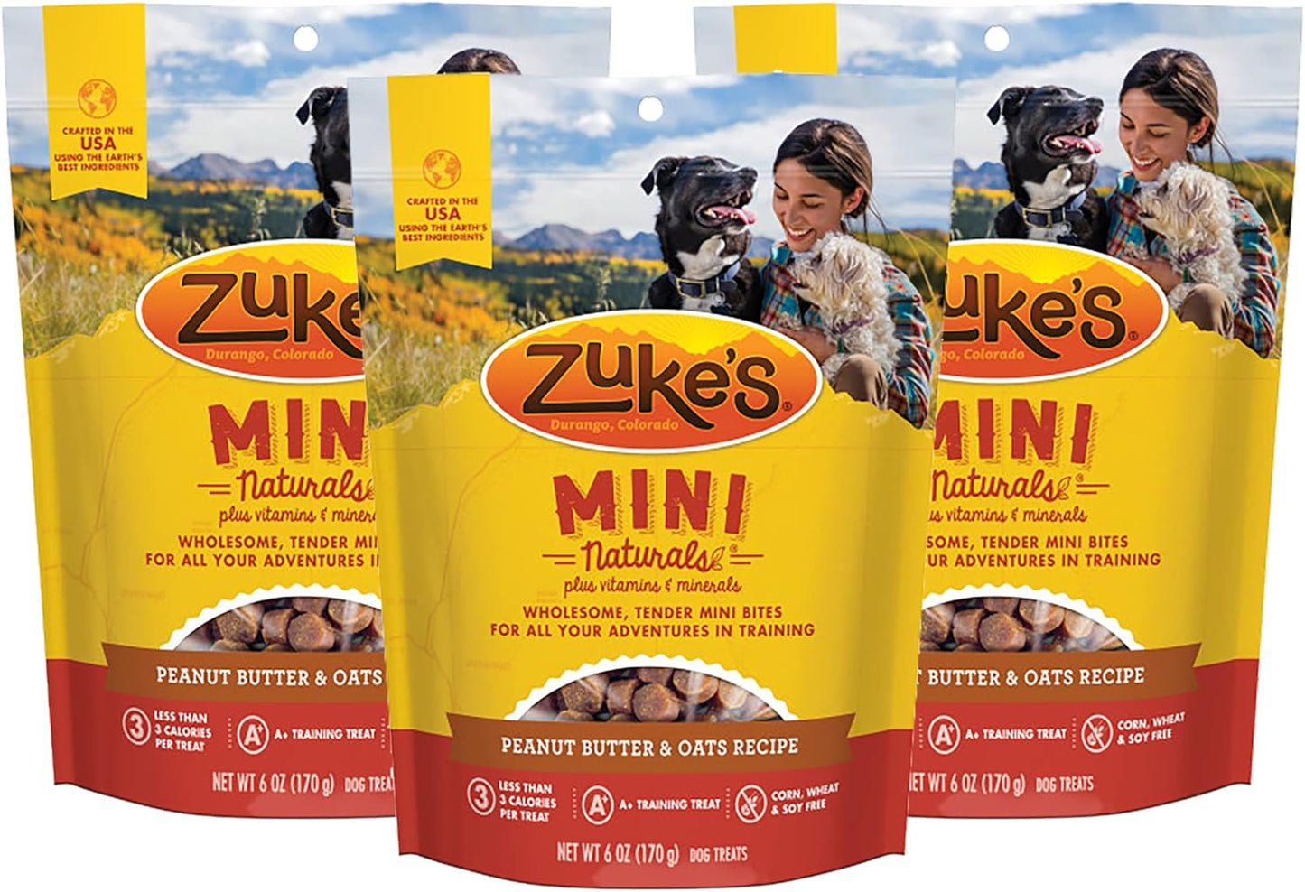 Zuke's Mini Naturals Adult Dog Training Treats, Peanut Butter & Oats Recipe with Vitamins & Minerals, A+ Training Treats for Adult Dogs, 6 OZ Bag (Pack of 3)