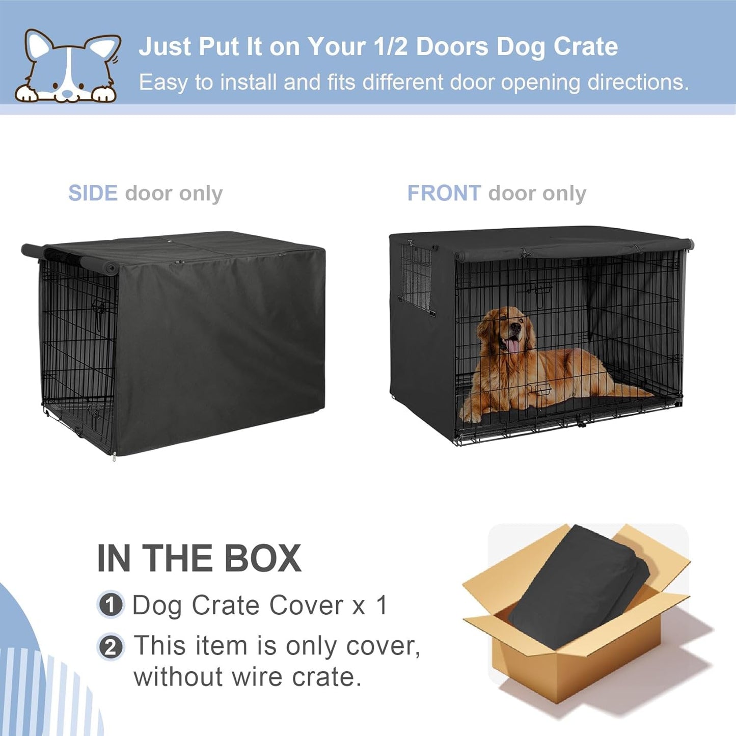 Explore Land Pattern Dog Crate Cover for 54 Inches Wire Cage, Heavy-Duty Polyester Indoor Pet Kennel Covers Universal Fit for 1 2 3 Doors Standard Metal Crate (Brief Polygonal)