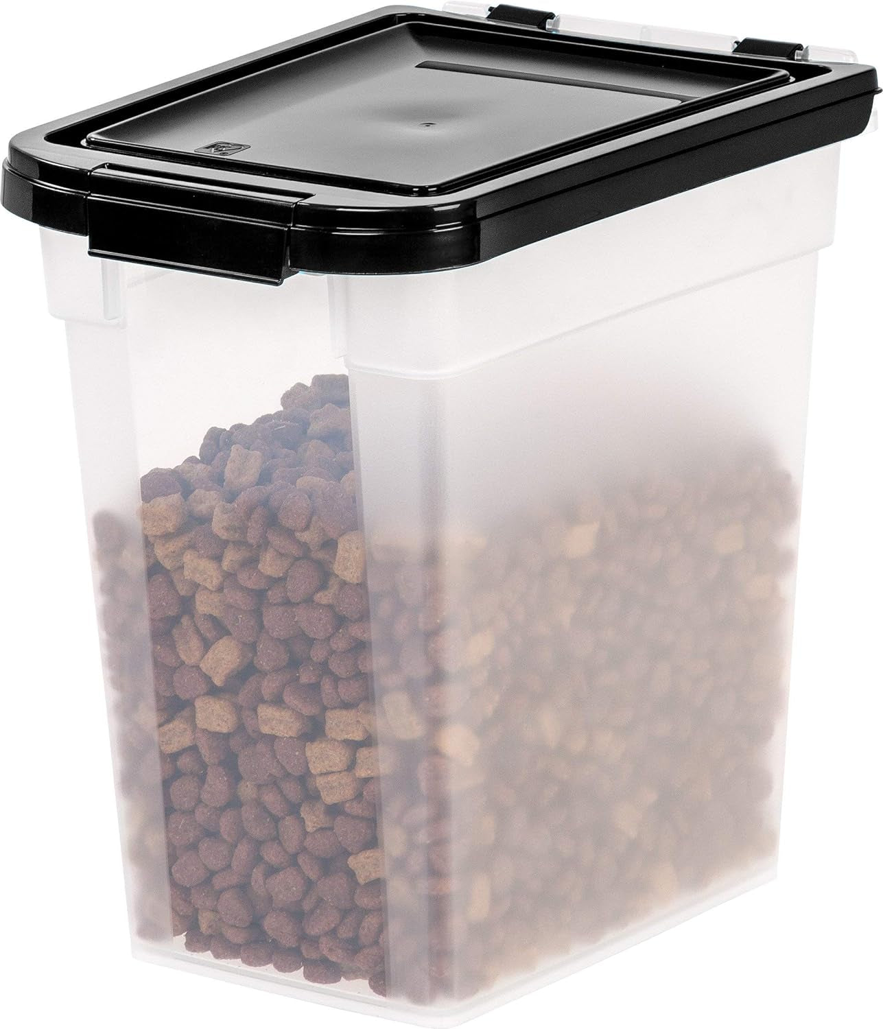 IRIS USA Weatherpro Airtight Pet Food Storage Container, up to 10 Lbs, for Dog Cat Bird and Other Pet Food Storage Bin, Keep Fresh, Translucent Body, BPA Free, Clear/Black