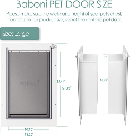 Baboni 3-Flap Pet Door for Wall, Steel Frame and Telescoping Tunnel, Aluminum Lock, Double Flap Dog Door and Cat Door, Strong and Durable (Pets up to 100 Lb) -Large