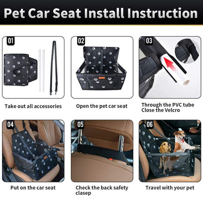 SWIHELP Dog Car Seat Puppy Portable Pet Booster Car Seat with Clip-On Safety Leash and PVC Support Pipe, Anti-Collapse,Perfect for Small Pets