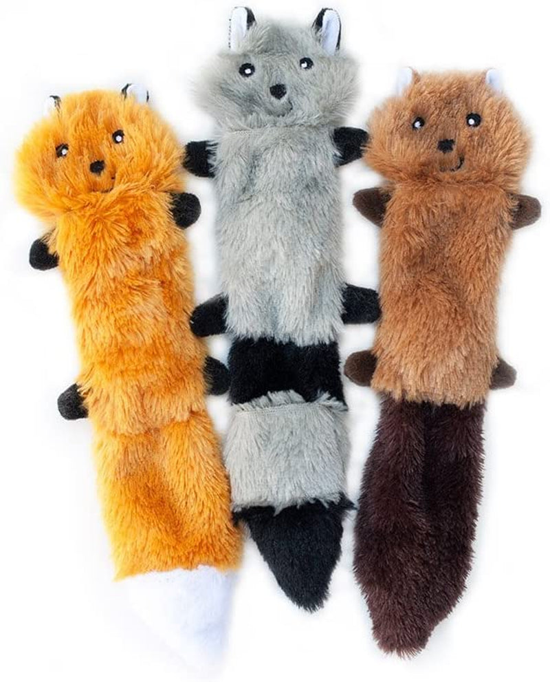 Zippypaws Skinny Peltz - Fox, Raccoon, & Squirrel - No Stuffing Squeaky Dog Toys, Unstuffed Chew Toy for Small & Medium Breeds, Bulk Multi-Pack of 3 Soft Plush Toys, Flat No Stuffing Puppy Toys - 18"