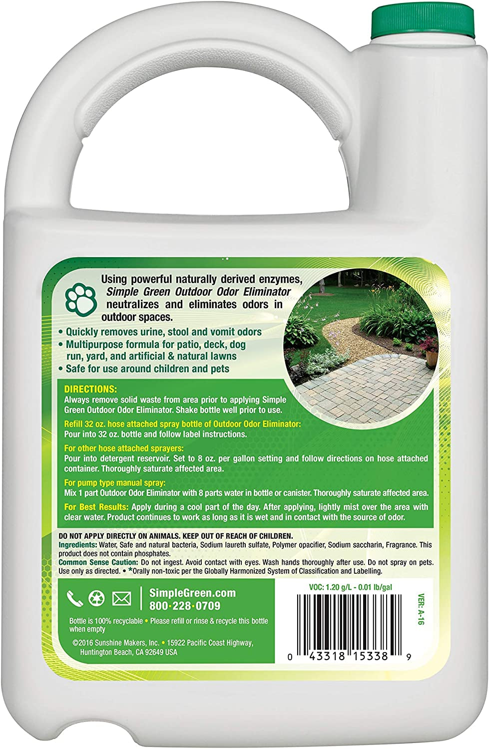 Simple Green Outdoor Odor Eliminator for Pets, Dogs, 1 Gallon Refill - Ideal for Artificial Lawns & Patio, Milky White