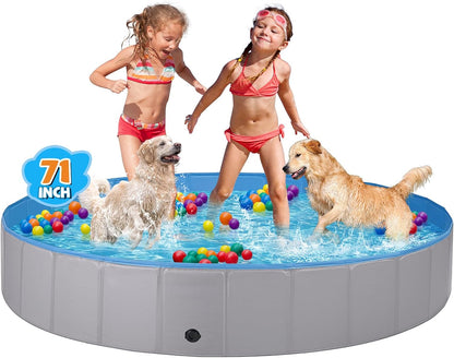 Jecoo Dog Pool for Large Dogs Kiddie Pool Hard Plastic Foldable Dog Bathing Tub Portable outside Kids Swimming Pool for Pets and Dogs