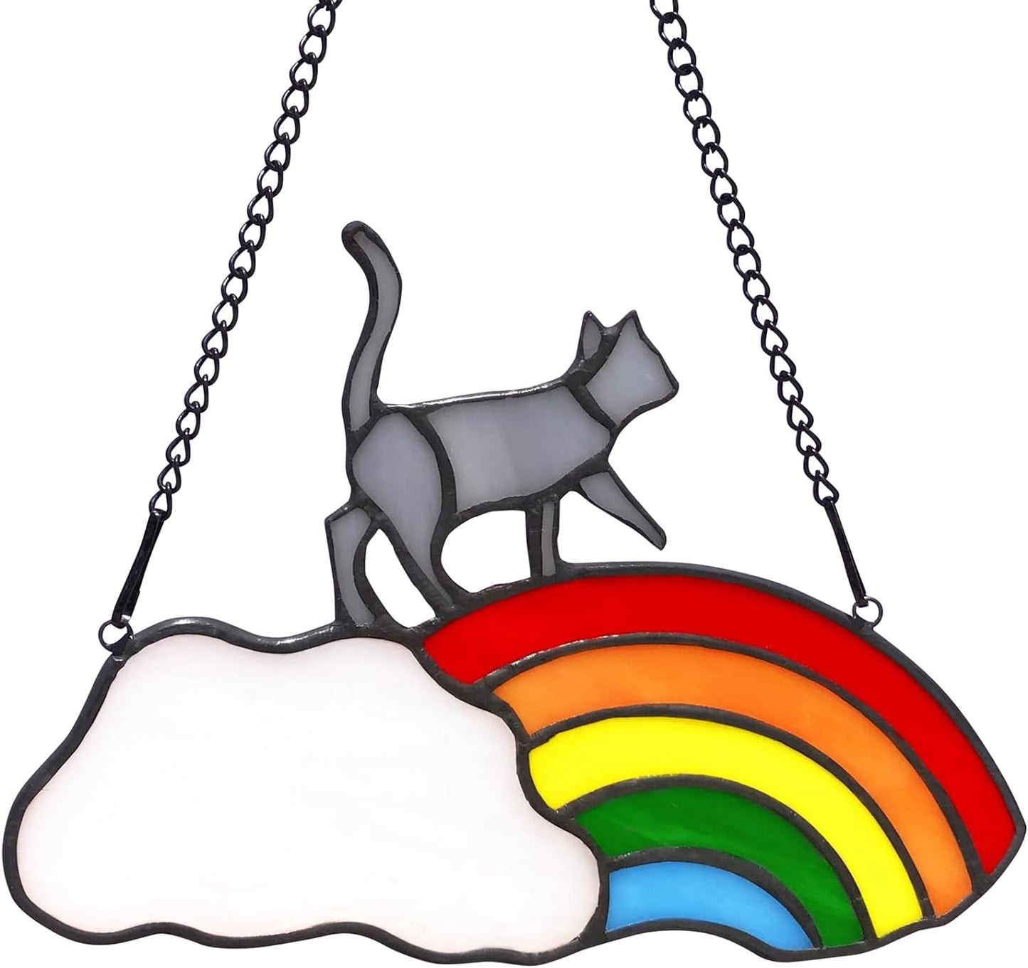 Grey Cat Art Gifts for Cat Lovers, Stained Glass Window Hangings Cat Themed Gifts, Cat Lover Memorial Gifts for Women, Cute Sun Catchers Cat Decorations Pet Ornaments