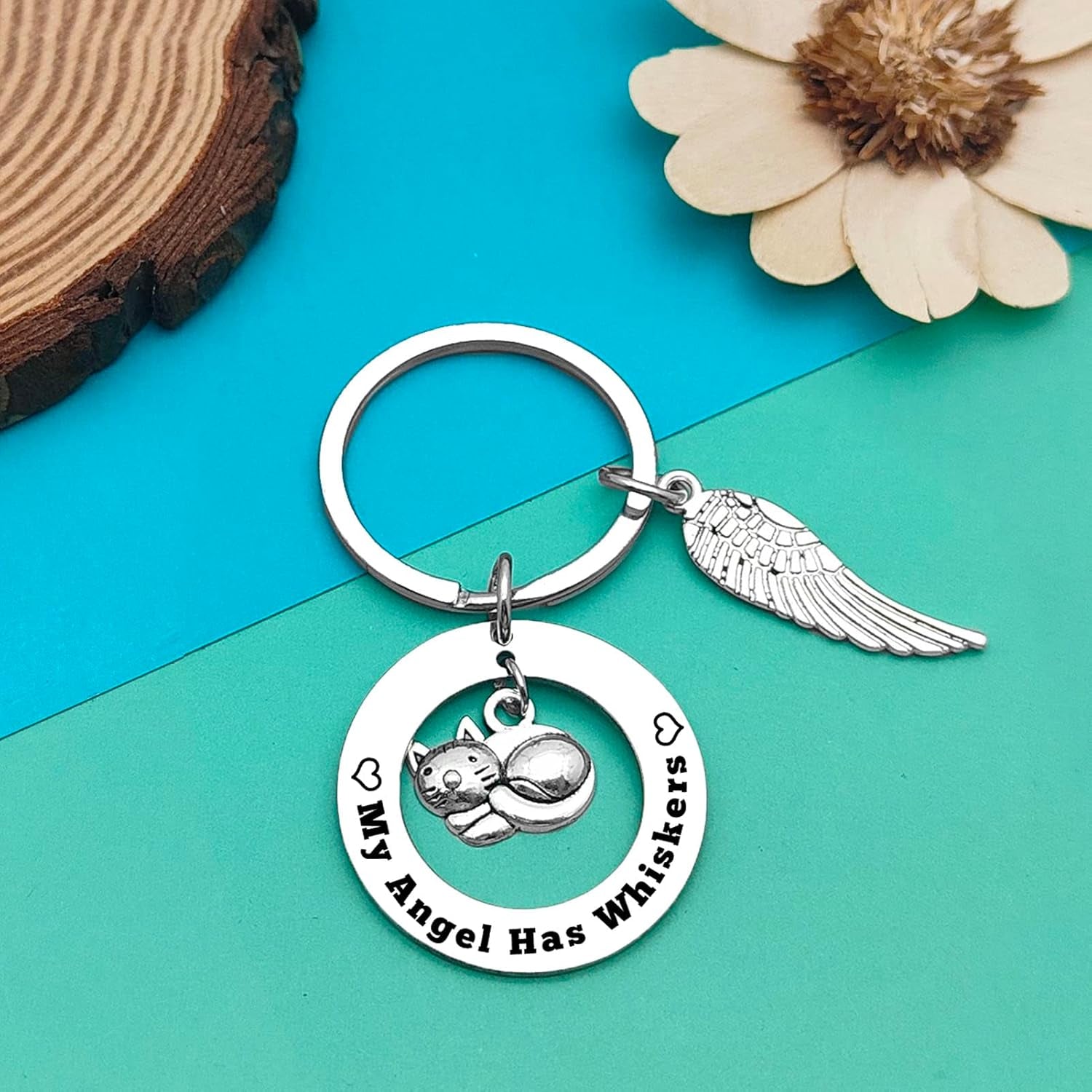 Dabihu Cat Memorial Keychain in Silver, Loss of Pet Sympathy Gift for Cat Owners