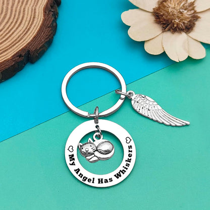 Dabihu Cat Memorial Keychain in Silver, Loss of Pet Sympathy Gift for Cat Owners